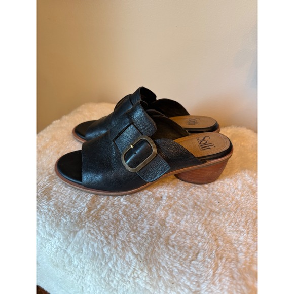 Sofft Women's Black Leather Heeled Mules Buckle Detail Size 8.5 M - Picture 1 of 4